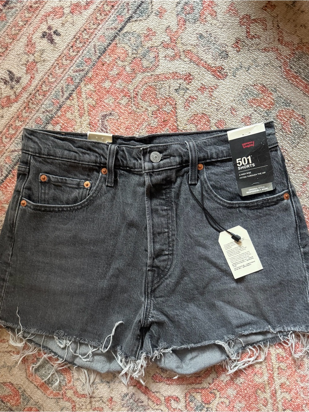 Levi's 501 Raw Hem Black Denim Cutoff Shorts